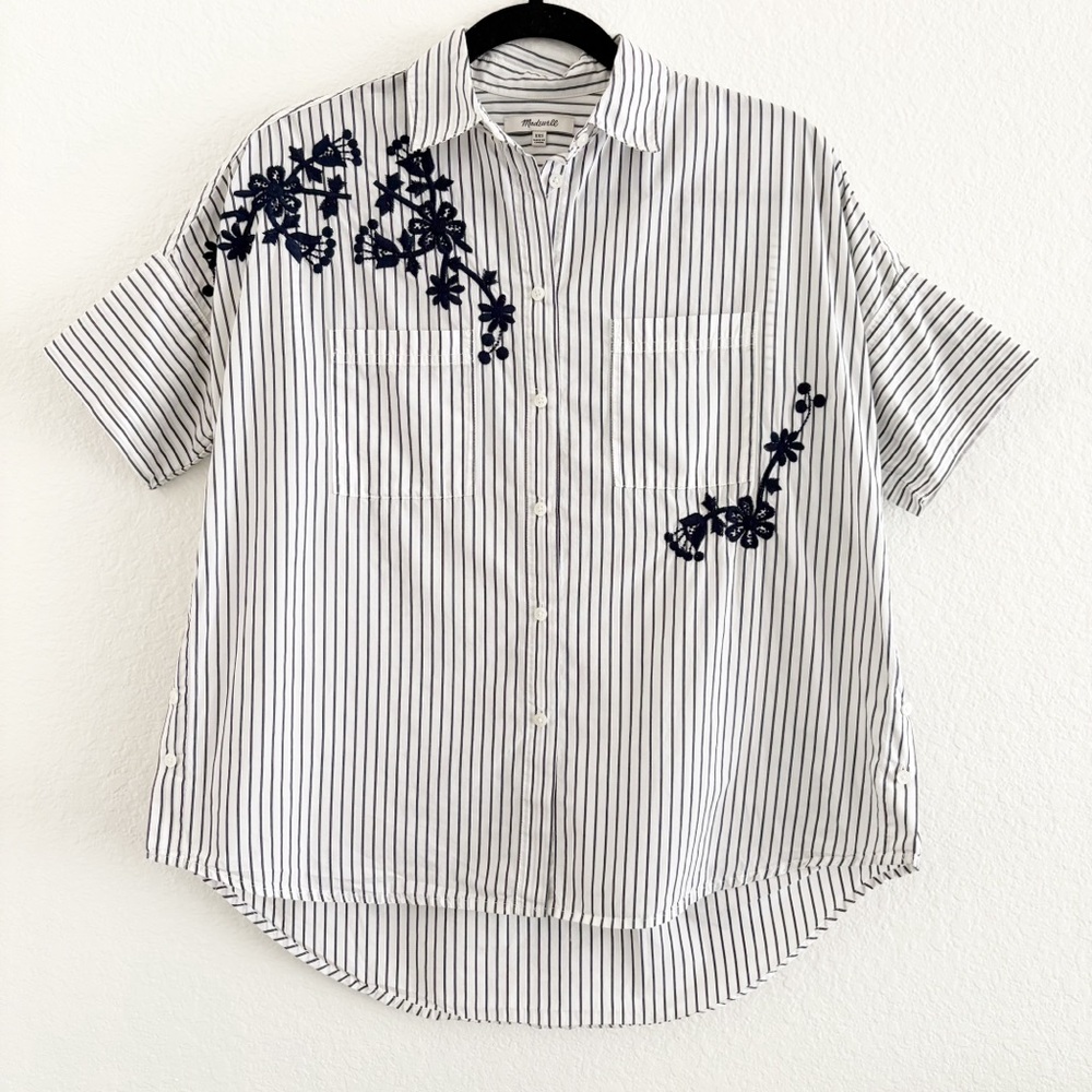 Madewell Embroidered Courier Side Button Shirt Stripe XXS